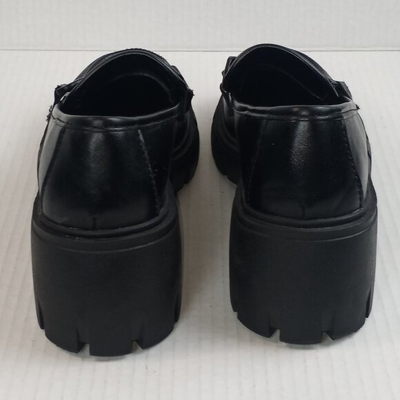 Madden Girl Hoxtonn Black Lug Chunky Heel Loafers - Picture 5 of 6